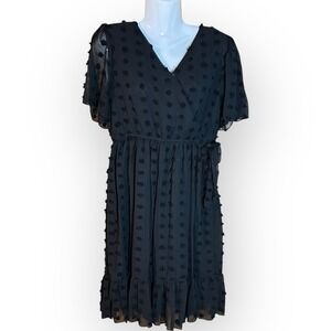 Black Sheer Swiss Dot Midi Dress Womens L Witchy Goth Ruffle Whimsigoth Lined